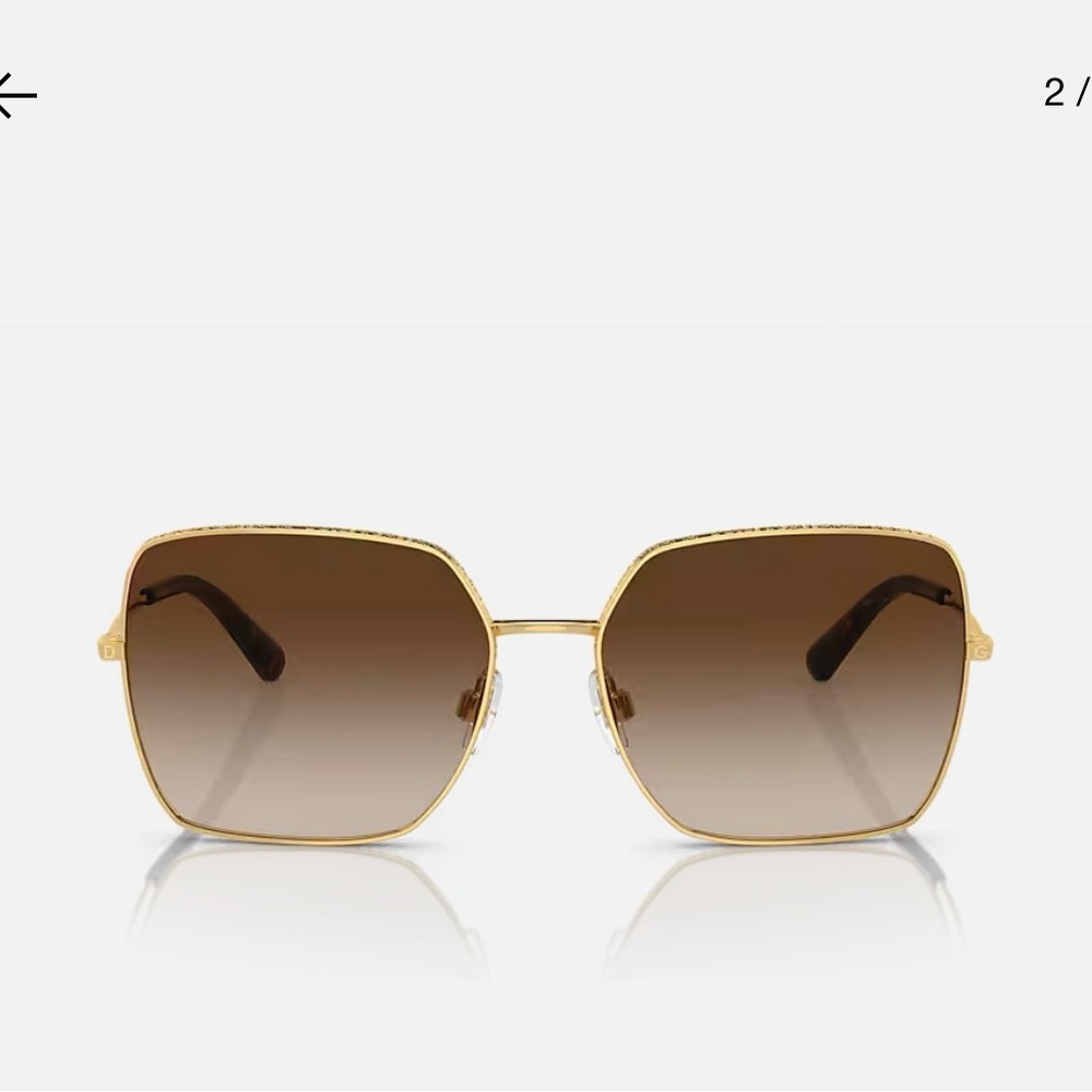Dolce Gabbana DG 2242 Gold Square Sunglasses with brown lens.